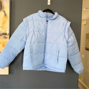 WeWoreWhat medium snap off puffer sleeve jacket blue snow coat new with tag